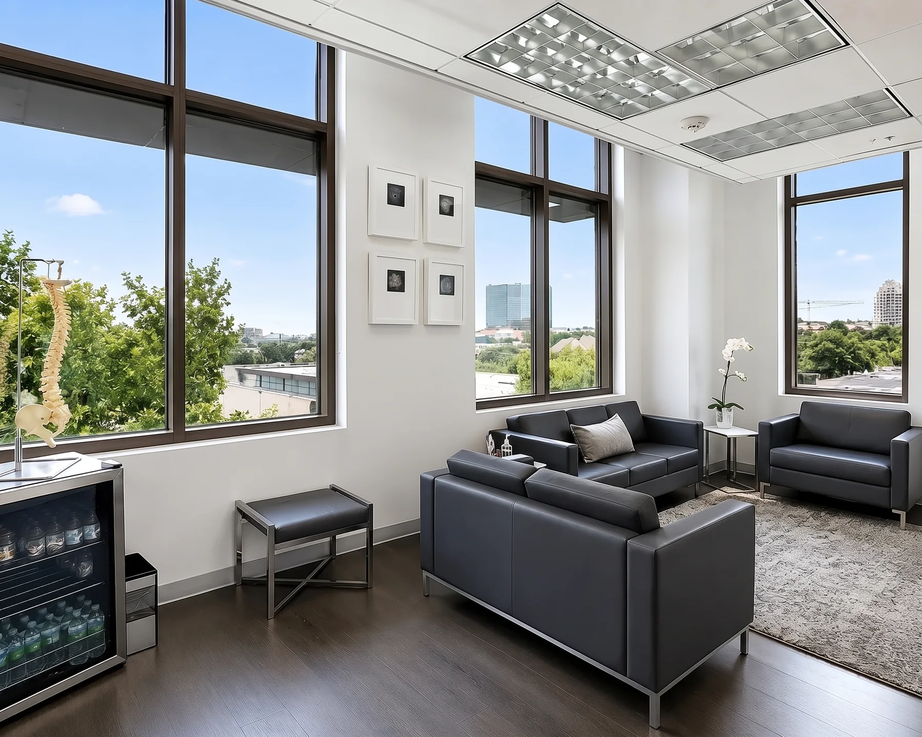Patient lounge with a view of the city